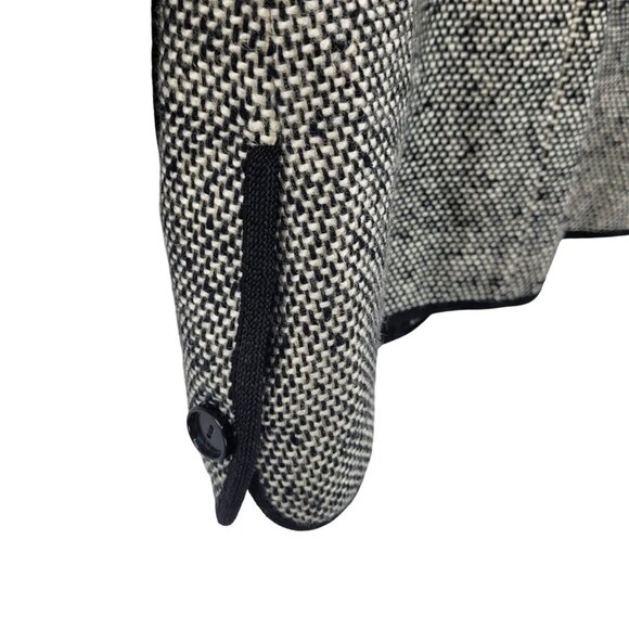 Vtg 70s Petite Tweed Long Line Coat Sz PS Black White Contrast Trim Twee Winter - Picture 10 of 13